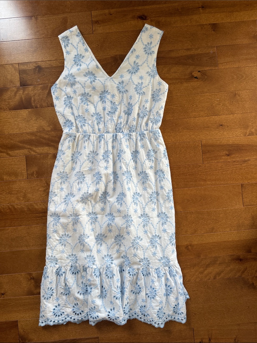 Joie White Midi Dress with Light Blue Floral Embroidery